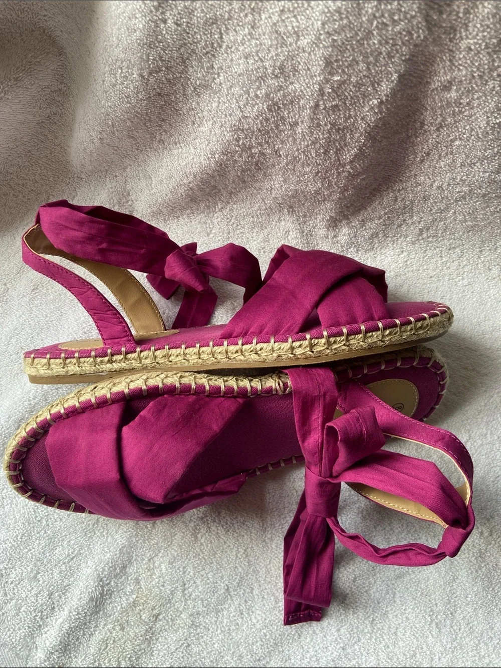 Serra Women’s Fuchsia Ankle-Tie Espadrille Jute Sole Sandals Size 8 - Picture 3 of 10